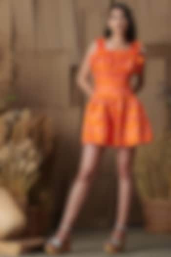 Orange Pleated Mini Dress by SHRIYA SOM