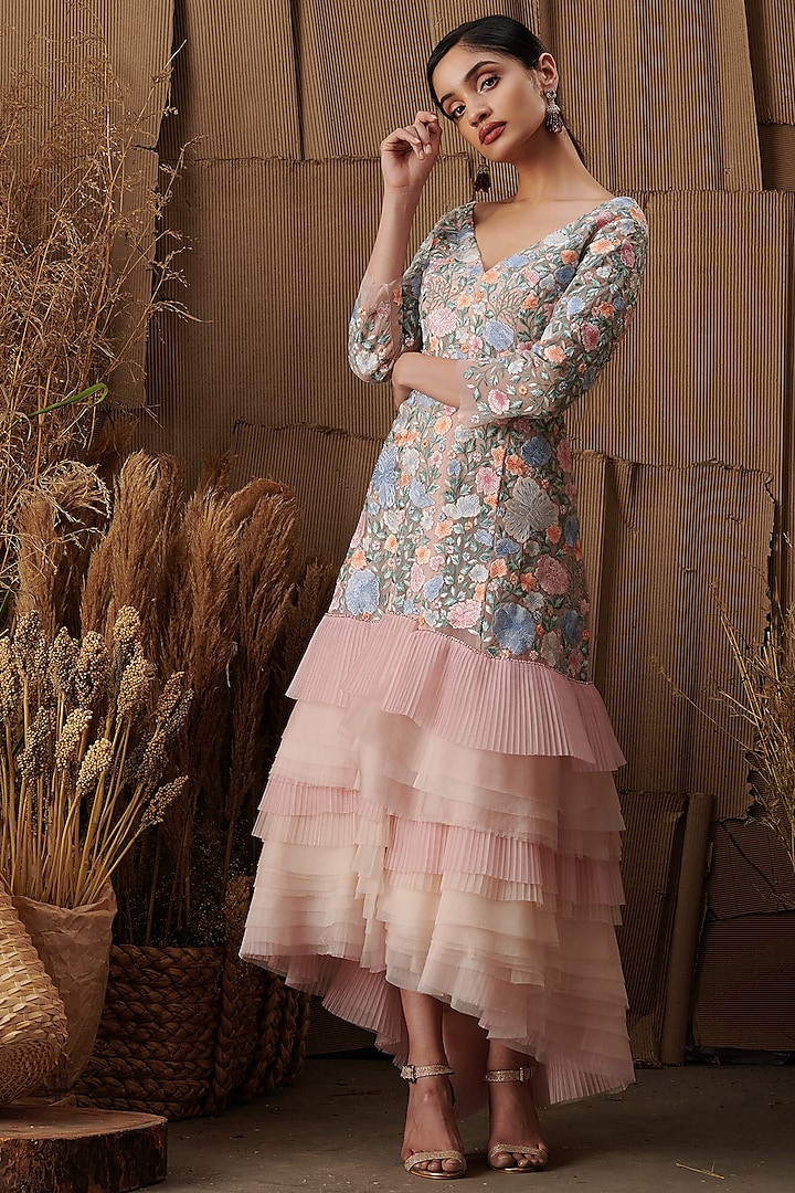 Blush Pink Floral Embroidered Dress by SHRIYA SOM