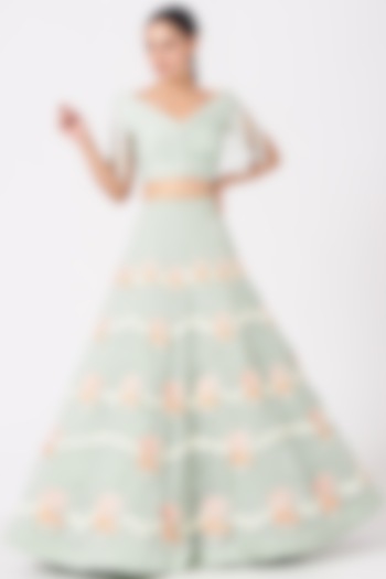 Mint Green Blouse With Fringes by SHRIYA SOM at Pernia's Pop Up Shop