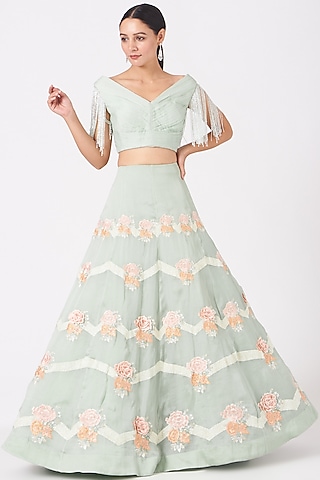 Mint Green Blouse With Fringes by SHRIYA SOM