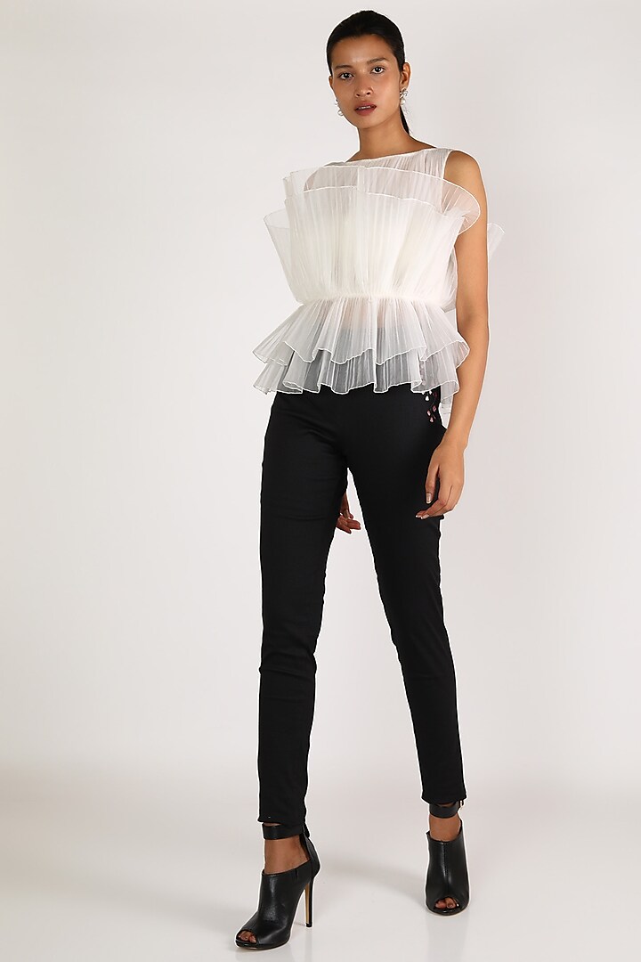 White Double Layered Pleated Top by Shriya Som
