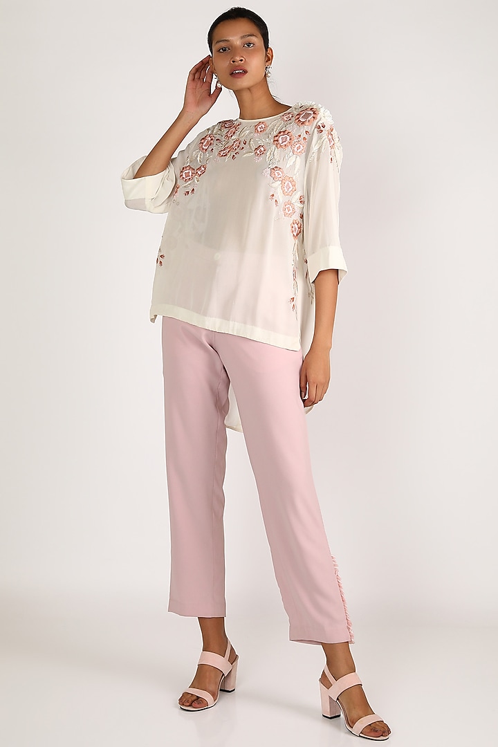 White Floral Embroidered Top by Shriya Som at Pernia's Pop Up Shop