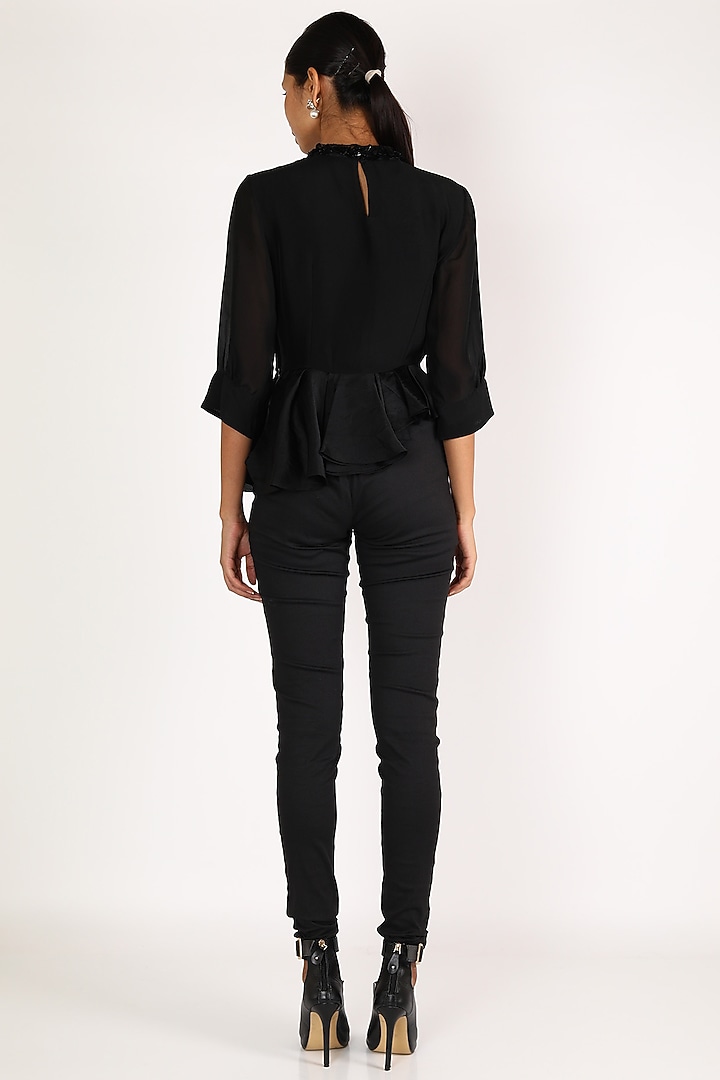 Black Asymmetric Peplum Top by Shriya Som at Pernia's Pop Up Shop