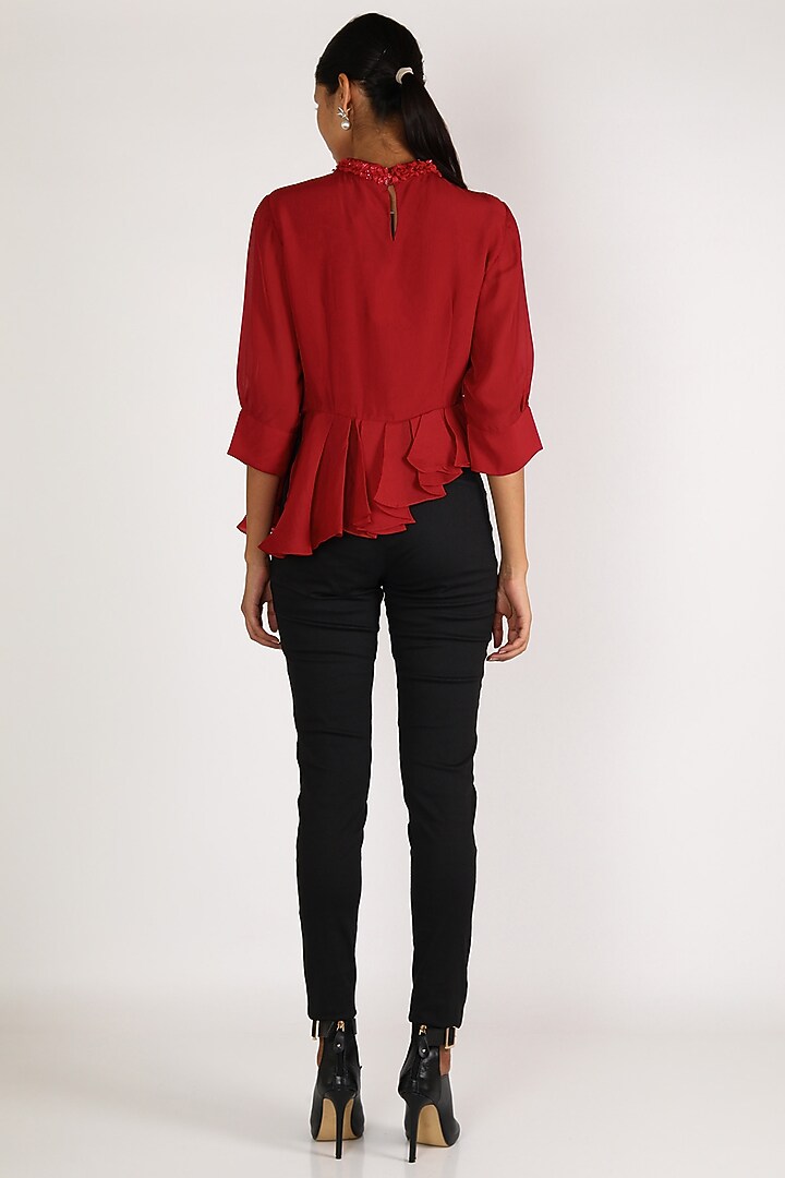 Red Asymmetric Peplum Top by Shriya Som at Pernia's Pop Up Shop