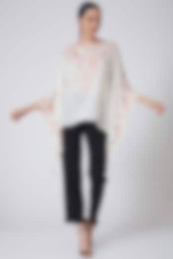 White Floral Embroidered Kaftan Top by SHRIYA SOM at Pernia's Pop Up Shop