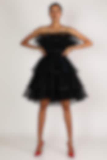 Black Pre Pleated Cocktail Dress With Belt by SHRIYA SOM at Pernia's Pop Up Shop