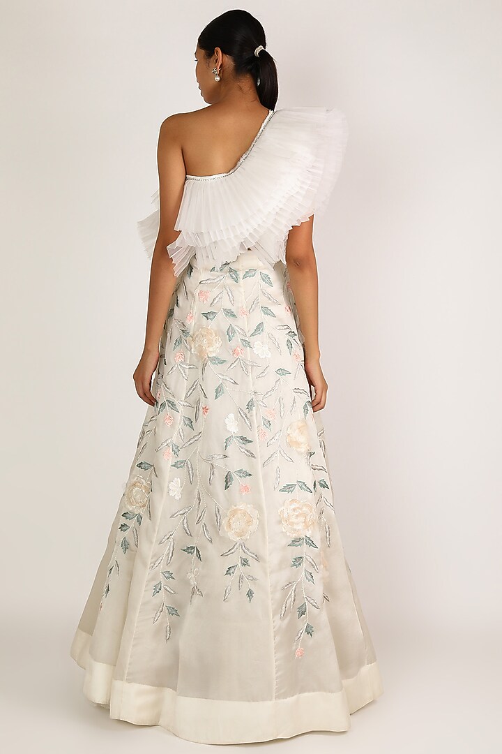 Ivory & Pastel Floral Embroidered Skirt by SHRIYA SOM at Pernia's Pop Up Shop