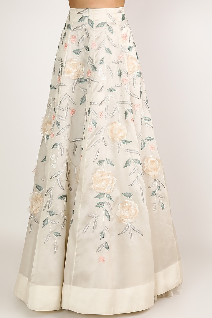 Ivory & Pastel Floral Embroidered Skirt by SHRIYA SOM at Pernia's Pop Up Shop