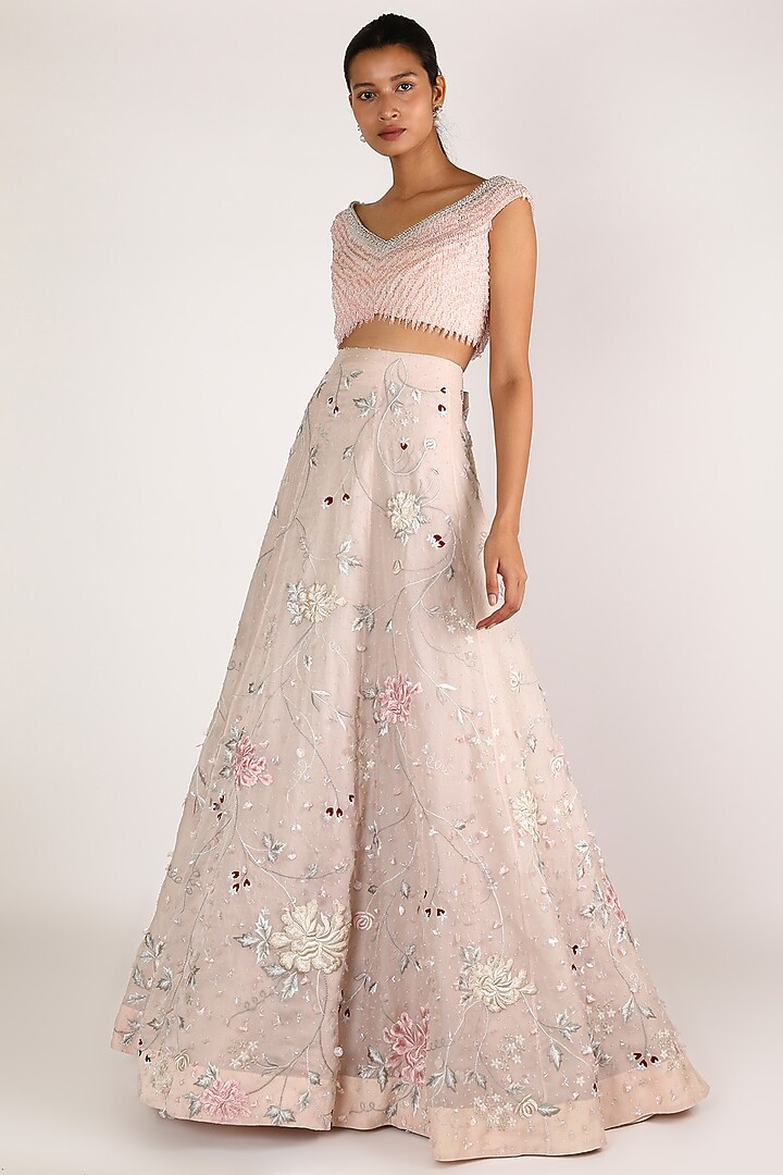 Blush Pink Butterfly Layered Blouse by SHRIYA SOM at Pernia's Pop Up Shop