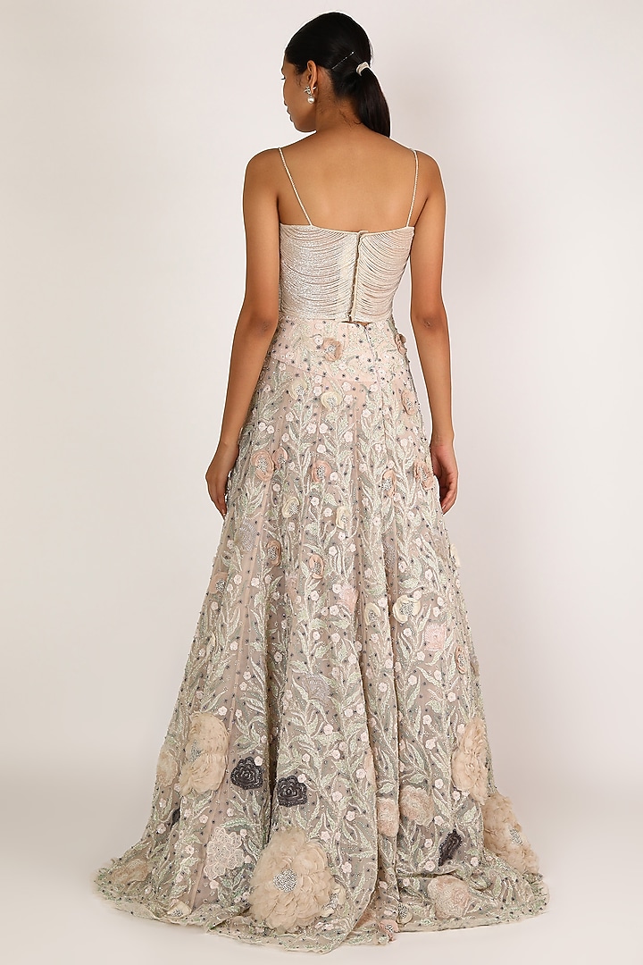 Nude Tulle Sequins Embroidered Maxi Skirt by SHRIYA SOM at Pernia's Pop Up Shop