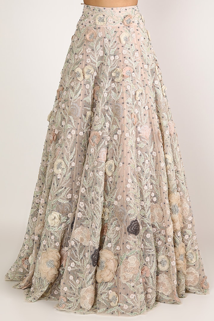 Nude Tulle Sequins Embroidered Maxi Skirt by SHRIYA SOM at Pernia's Pop Up Shop