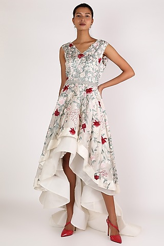 White Floral Embroidered Gown by SHRIYA SOM
