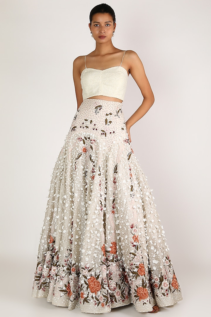 White Fit & Flare Embroidered Skirt by SHRIYA SOM