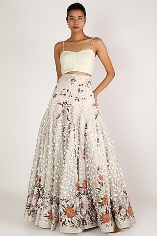 White Fit & Flare Embroidered Skirt by SHRIYA SOM