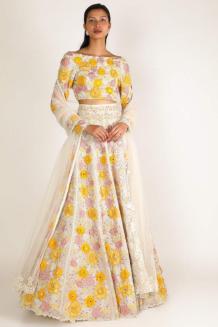 Yellow Floral Embroidered Blouse by SHRIYA SOM