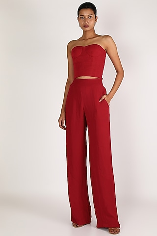 Red Net Textured Corset Top by SHRIYA SOM
