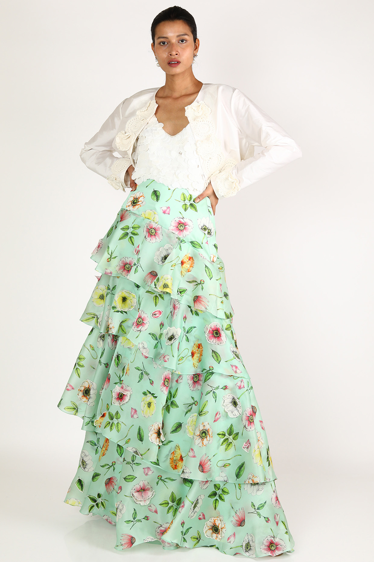White Embroidered Cropped Jacket by SHRIYA SOM