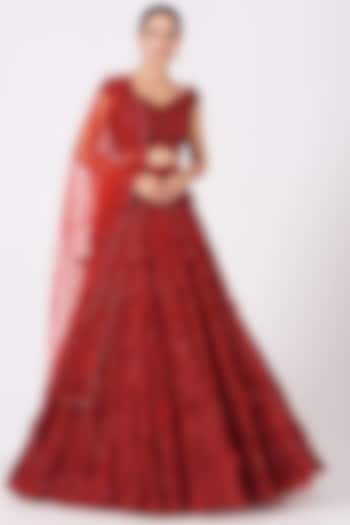 Red Beads Embroidered Butterfly Blouse by SHRIYA SOM at Pernia's Pop Up Shop