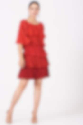 Red Ombre Ruffled Dress by SHRIYA SOM