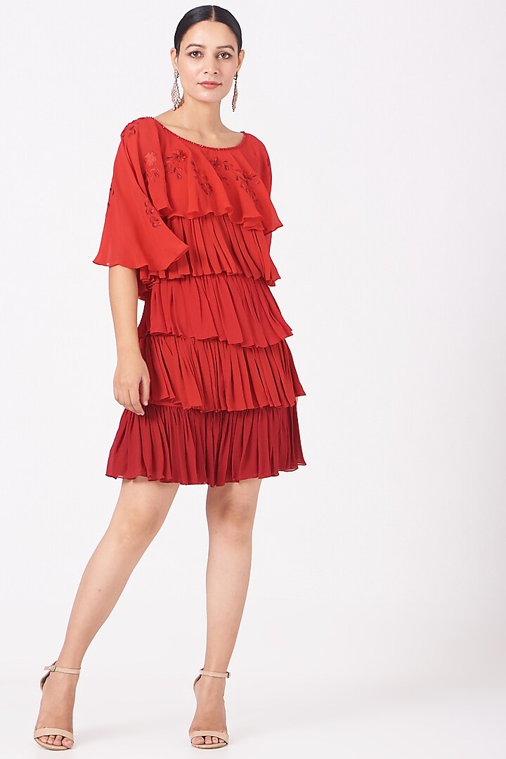 Red Ombre Ruffled Dress by SHRIYA SOM