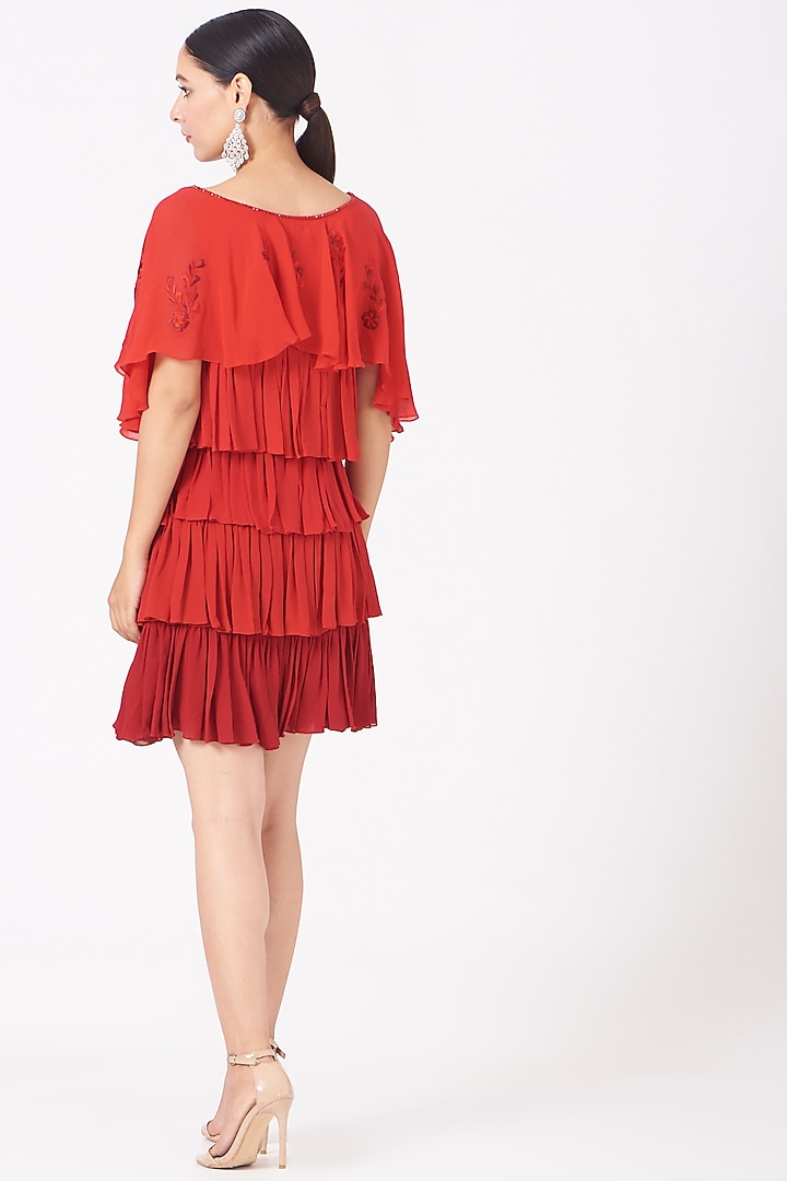 Red Ombre Ruffled Party Wear Dress by SHRIYA SOM at Pernia's Pop Up Shop