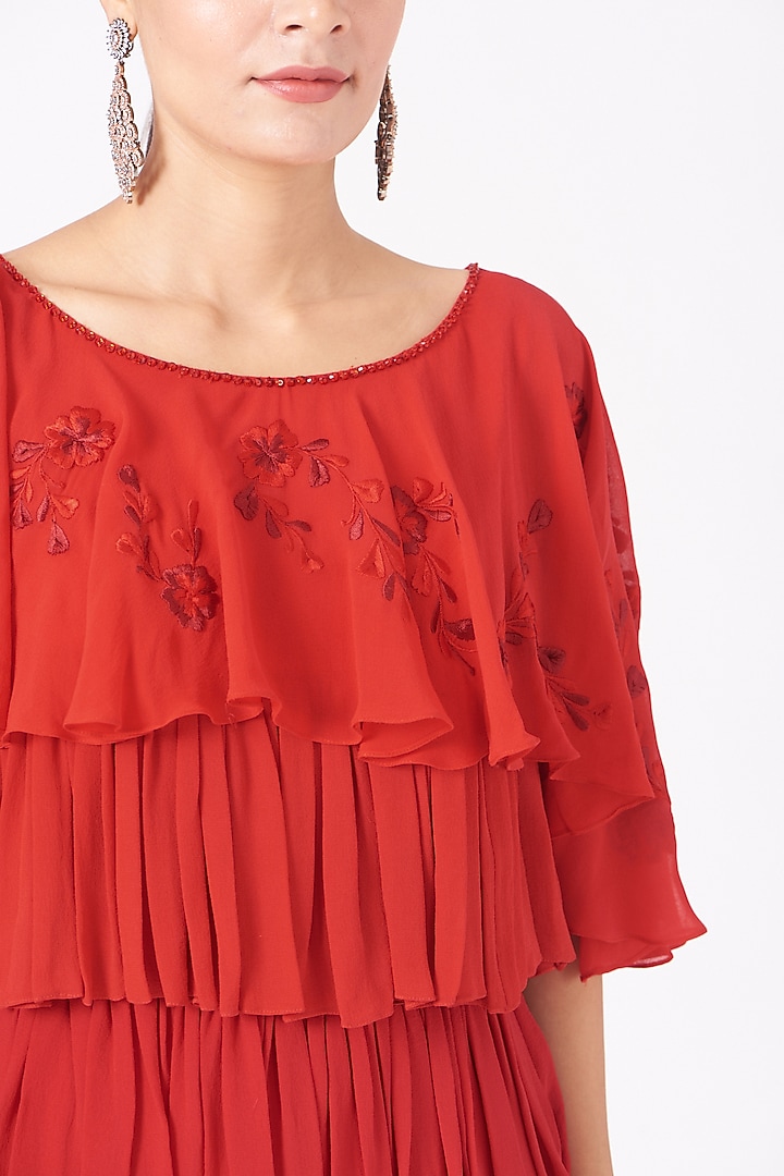 Red Ombre Ruffled Party Wear Dress by SHRIYA SOM at Pernia's Pop Up Shop