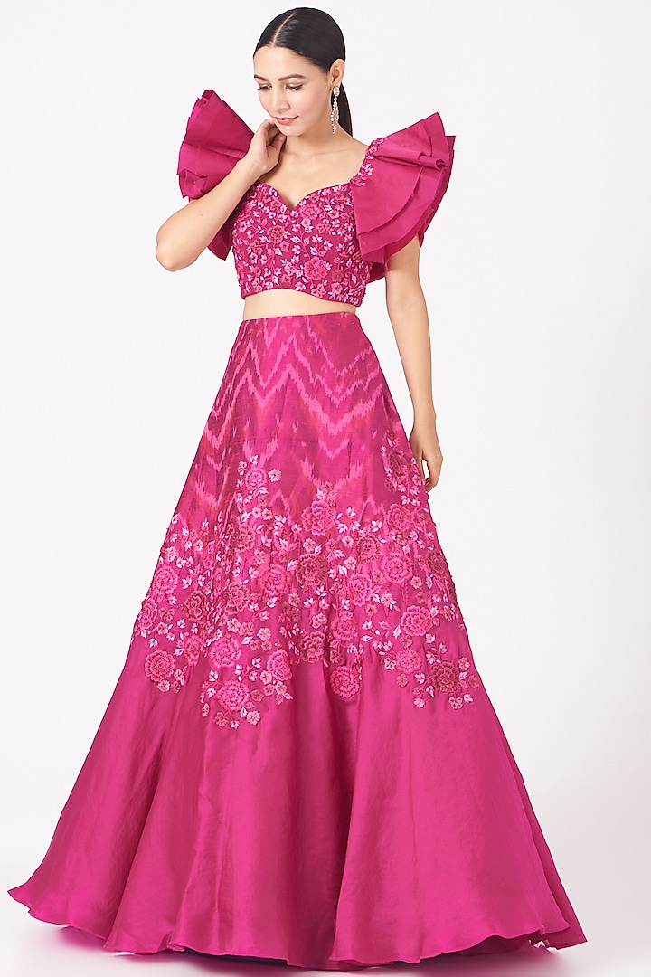 Fuchsia Floral Embroidered Blouse by SHRIYA SOM