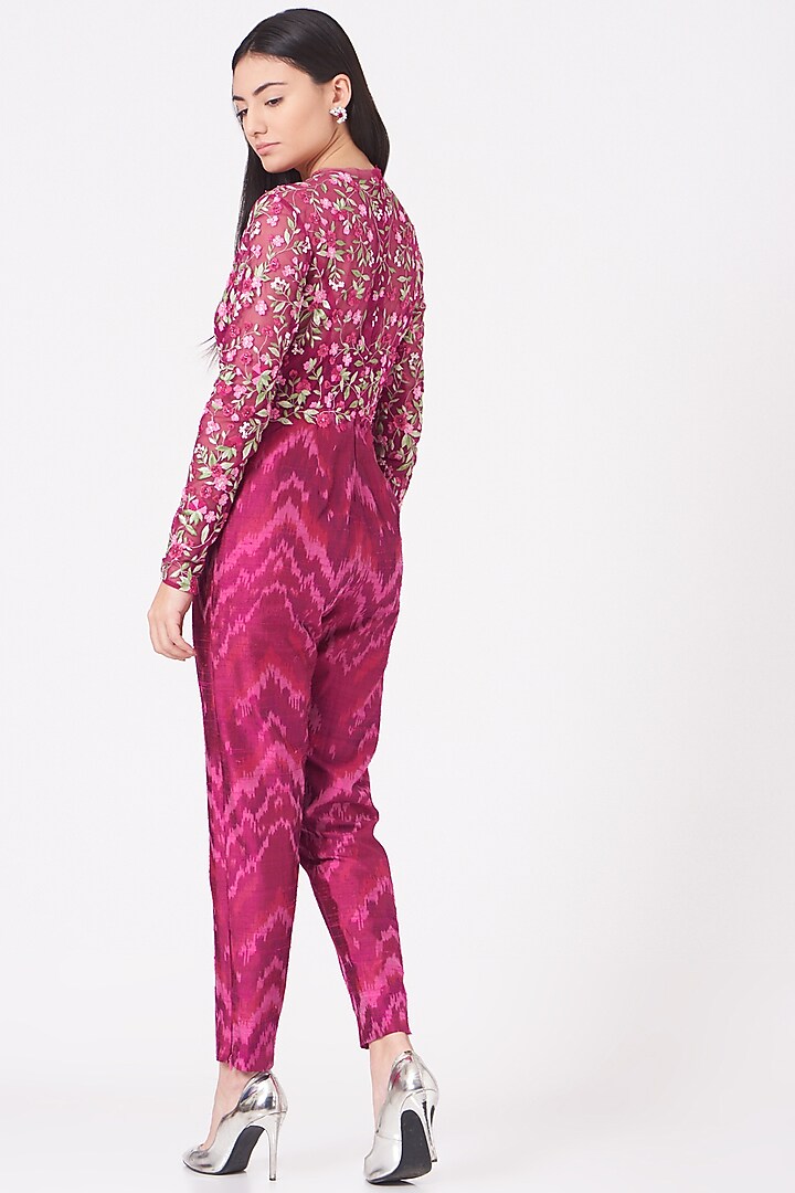 Fuchsia Floral Embroidered Jumpsuit by SHRIYA SOM at Pernia's Pop Up Shop
