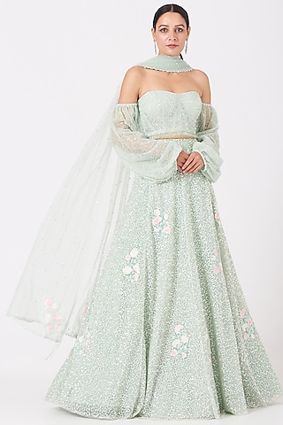 Mint Green Beaded Corset Top by SHRIYA SOM