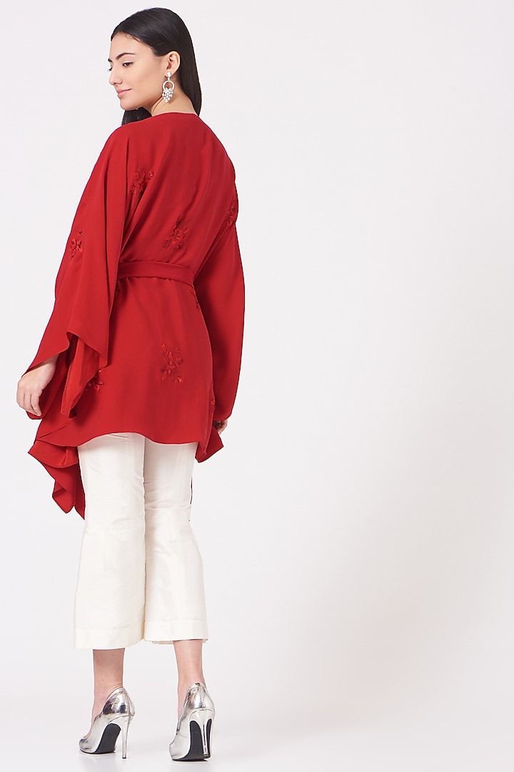 Red Floral Embroidered Kaftan Top by SHRIYA SOM at Pernia's Pop Up Shop