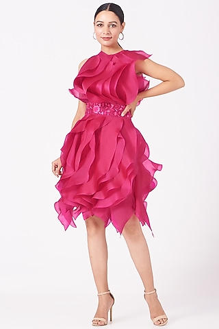 Fuchsia Two Toned Ruffle Dress by SHRIYA SOM
