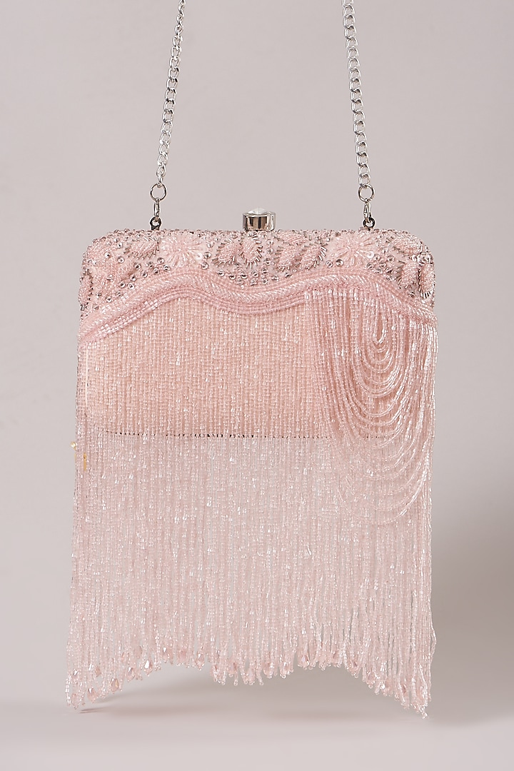 Blush Pink Clutch With Metallic Chain by SHRIYA SOM at Pernia's Pop Up Shop