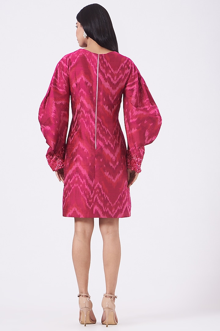 Fuchsia Silk Ikat Party Wear Dress by SHRIYA SOM at Pernia's Pop Up Shop