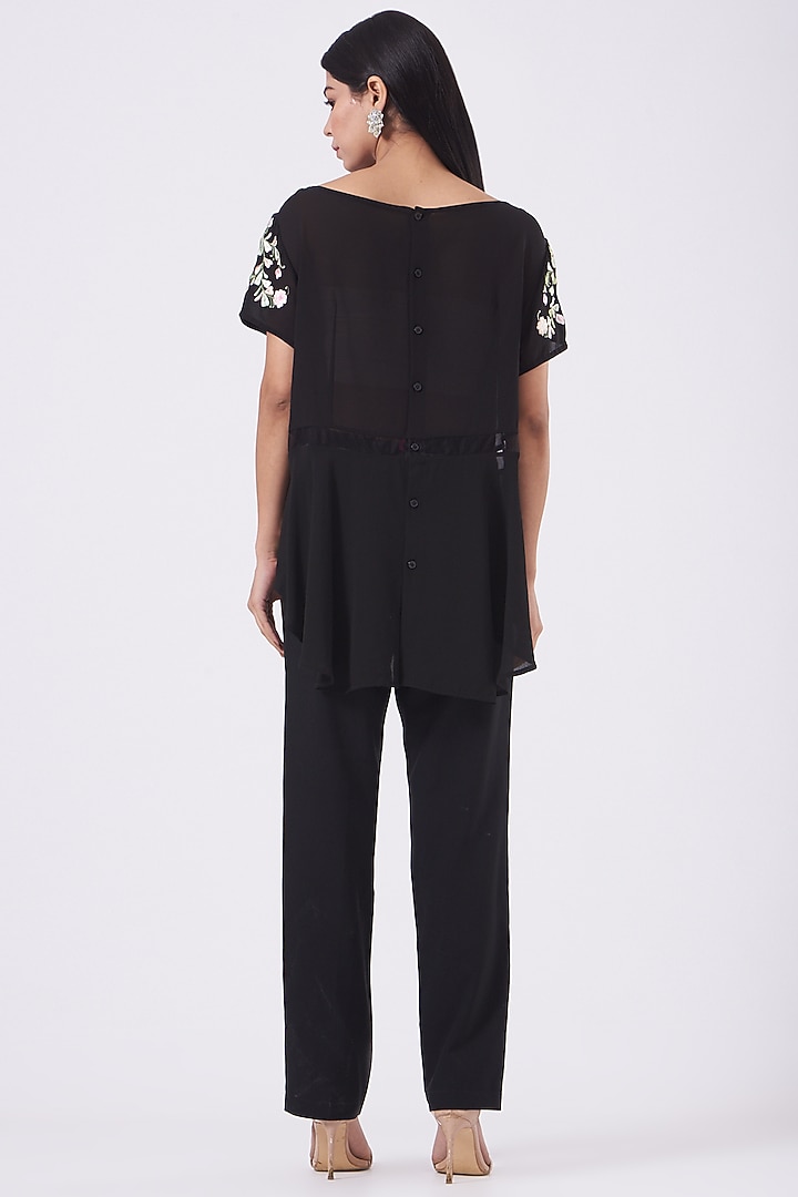 Black Floral Embroidered Top by SHRIYA SOM at Pernia's Pop Up Shop