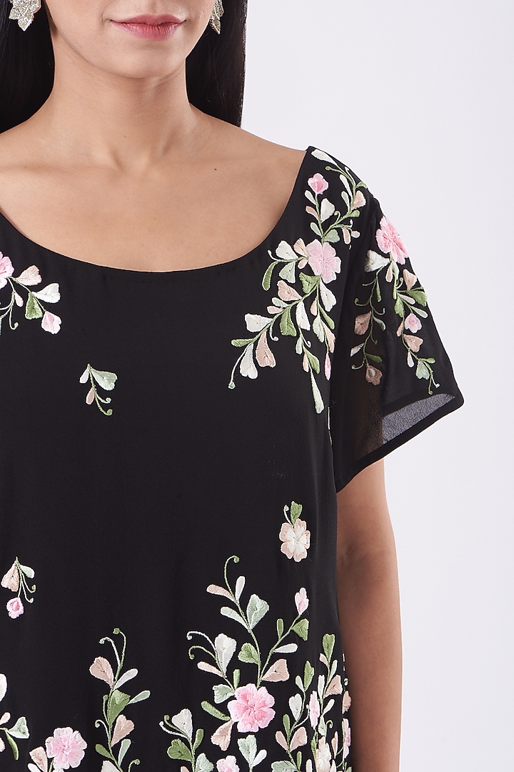 Black Floral Embroidered Top by SHRIYA SOM at Pernia's Pop Up Shop