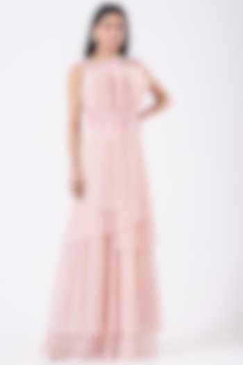 Blush Pink Pre-Pleated Gown With Belt by SHRIYA SOM