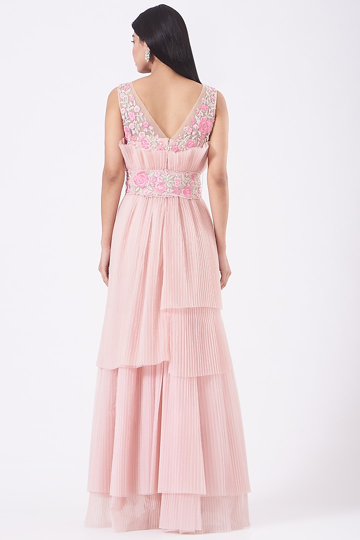 Blush Pink Pre-Pleated Gown With Belt by SHRIYA SOM at Pernia's Pop Up Shop