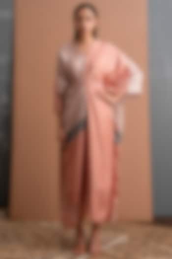 Peach Color Blocked Kaftan Dress by Synonym