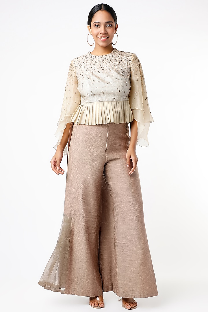 Beige Embroidered Hand- Textured Blouse by Synonym