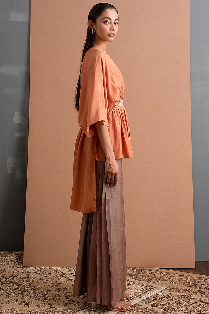 Brown Muga Silk Pant Set by Synonym at Pernia's Pop Up Shop