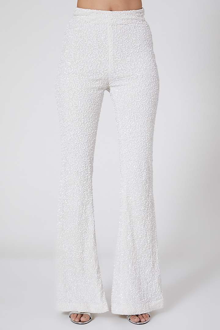 White Tulle Bell Bottom Pant by SHRIYA SOM at Pernia's Pop Up Shop