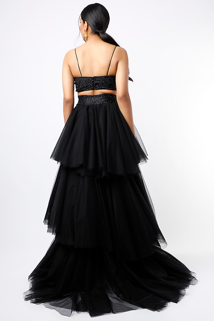 Black Tulle Beaded Strappy Corset by SHRIYA SOM at Pernia's Pop Up Shop