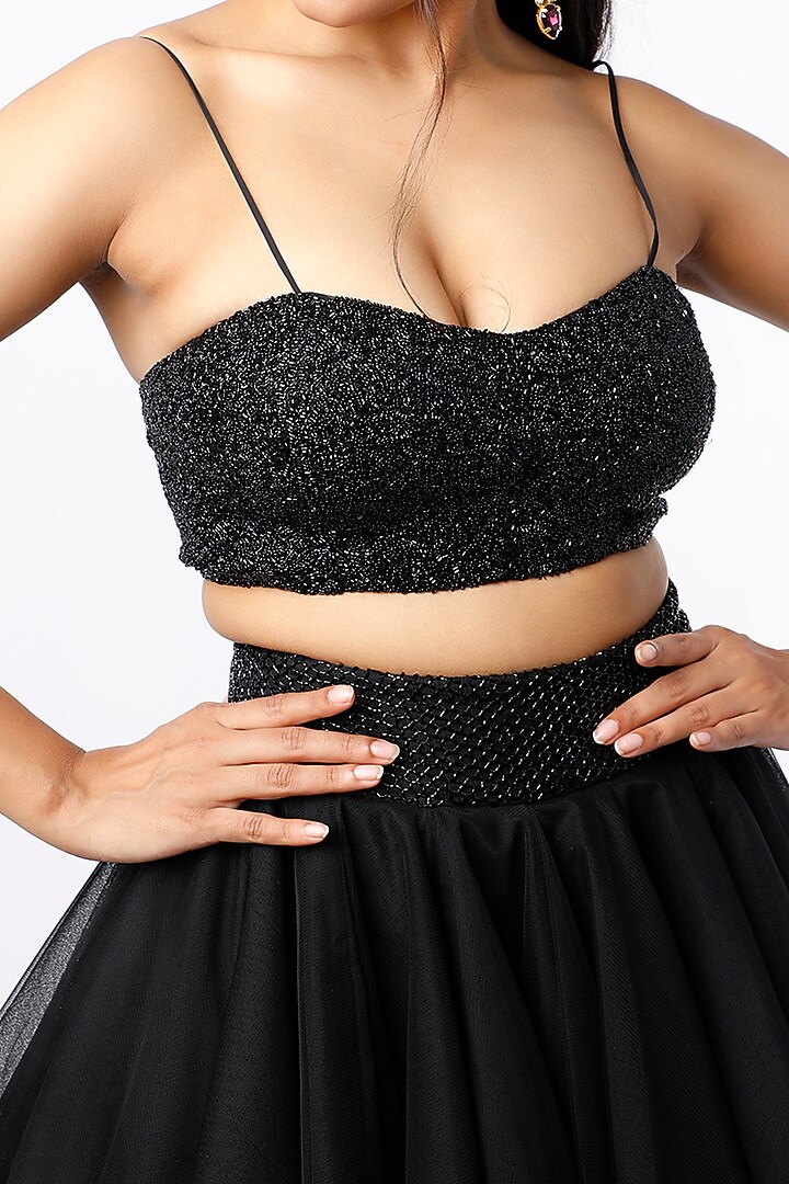 Black Tulle Beaded Strappy Corset by SHRIYA SOM at Pernia's Pop Up Shop