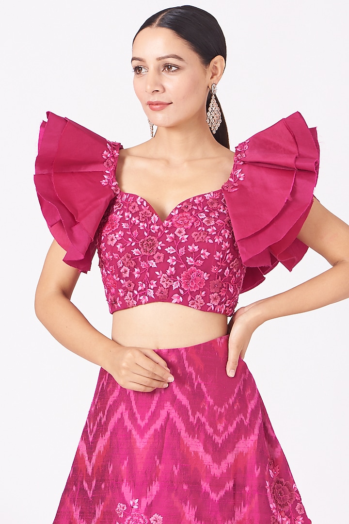 Fuchsia Floral Embroidered Blouse by SHRIYA SOM at Pernia's Pop Up Shop