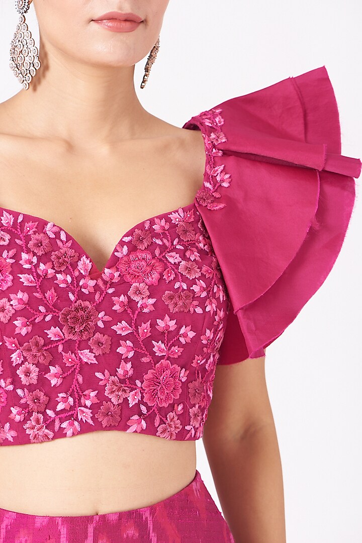 Fuchsia Floral Embroidered Blouse by SHRIYA SOM at Pernia's Pop Up Shop