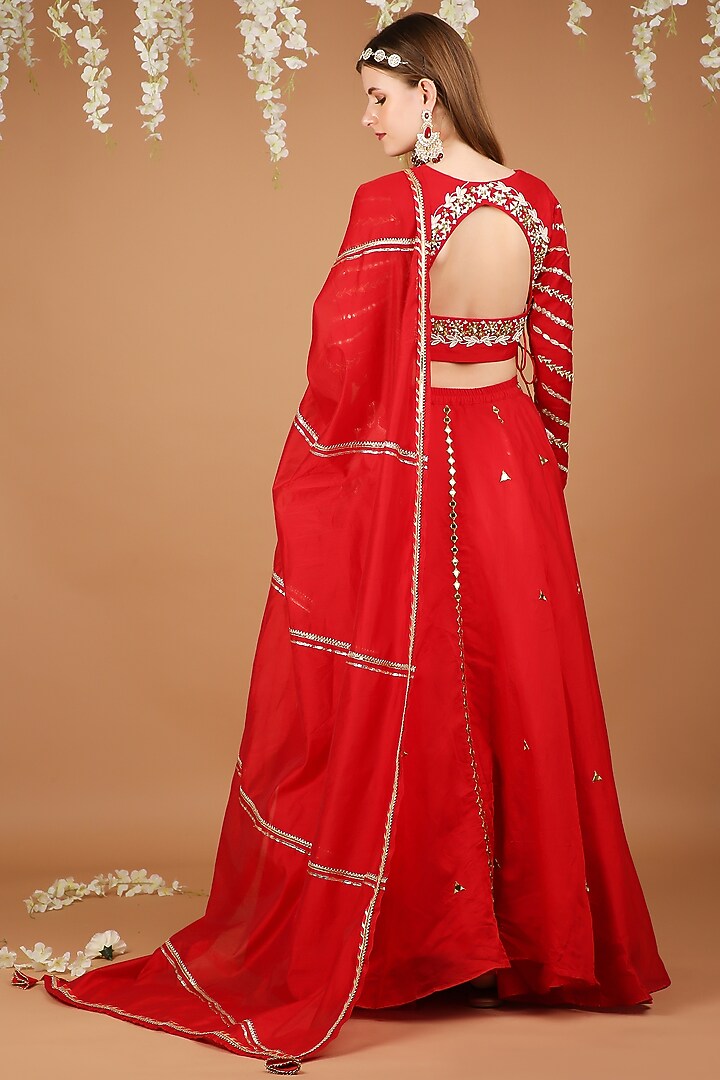 Red Chanderi Wedding Lehenga Set by Taara at Pernia's Pop Up Shop