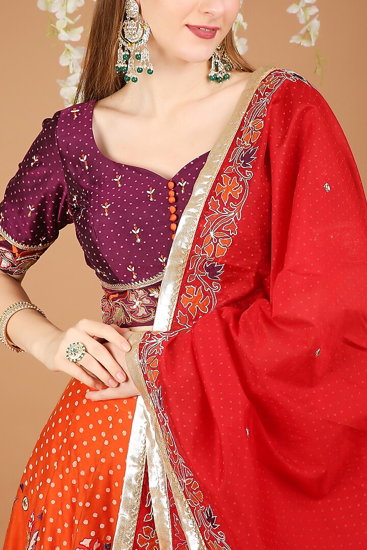 Multi-Coloured Chanderi Wedding Lehenga Set by Taara at Pernia's Pop Up Shop