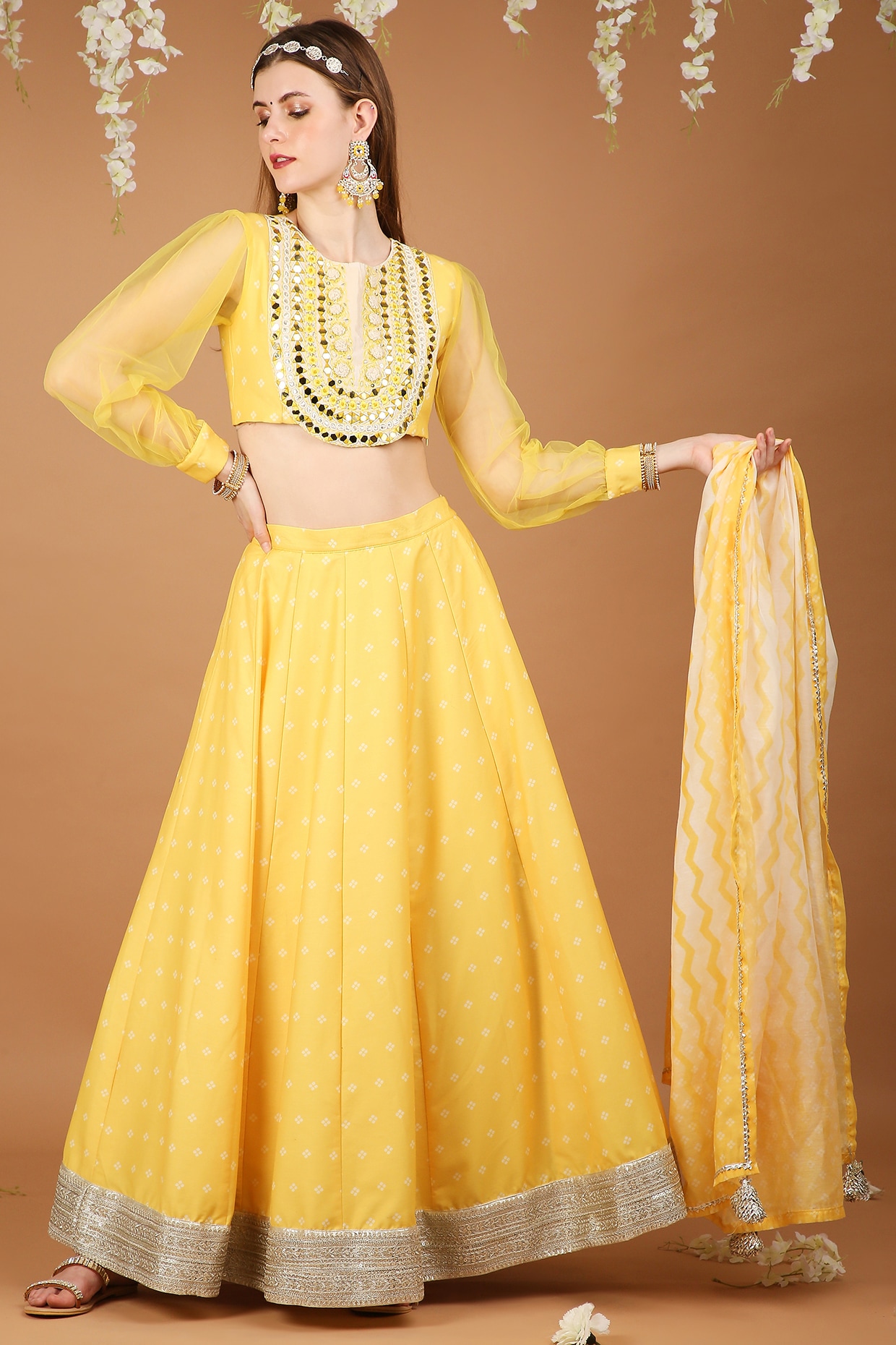 Aayushi Maniar Bandhani Print Lehenga Set | Yellow, Bandhani Print, Crepe  Silk, Asymmetric Sweetheart Neck, Sleeveless | Lehenga, Traditional  fashion, Women