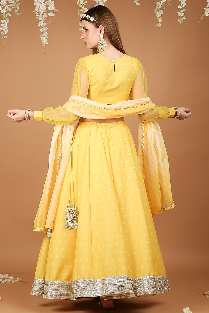 Yellow Chanderi Bandhani Printed Lehenga Set by Taara at Pernia's Pop Up Shop
