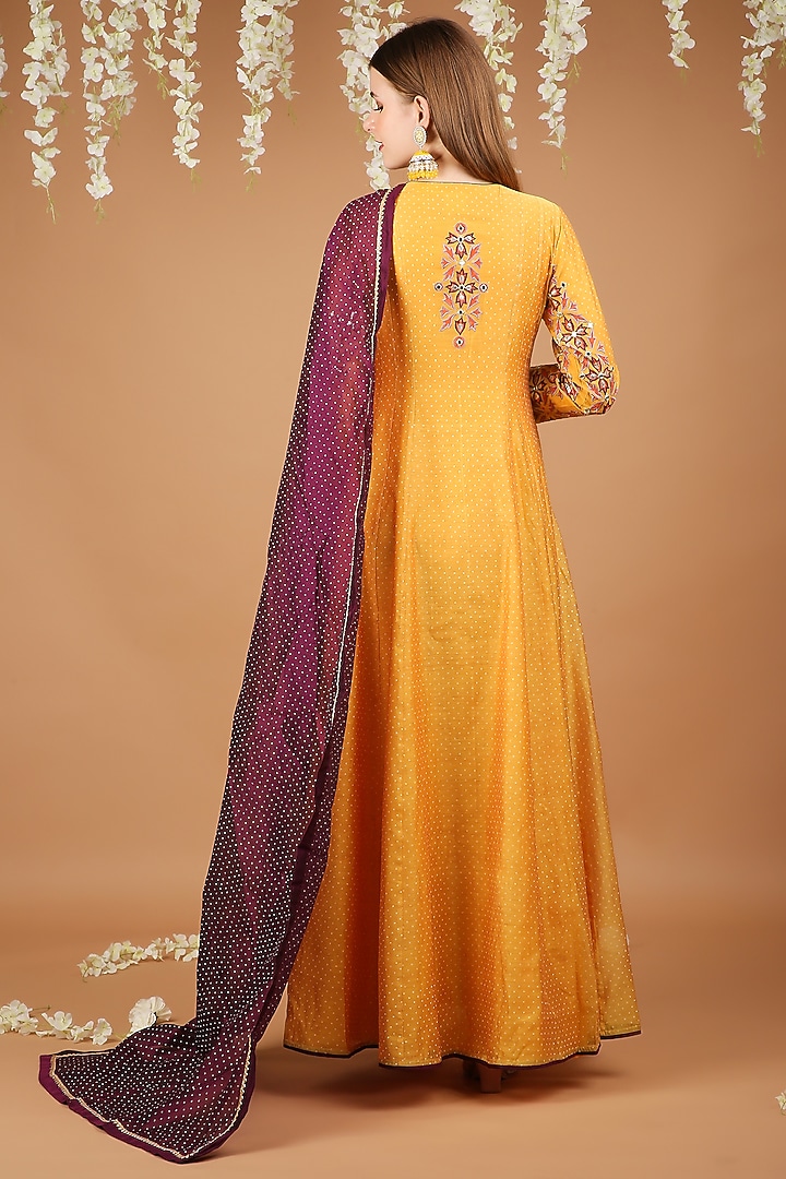Yellow Chanderi Party Wear Anarkali Set by Taara at Pernia's Pop Up Shop